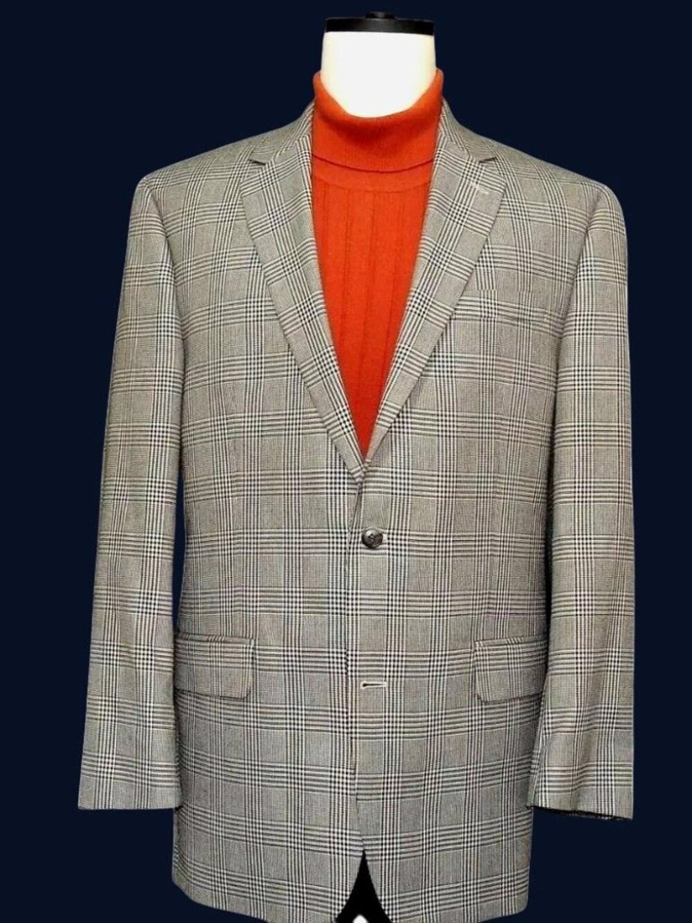Andrew Fezza Handsome Gray Glen Plaid Men's Single Breasted Blazer 44-L MINT